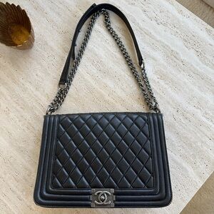 Chanel Black Leather Boy Bag Large